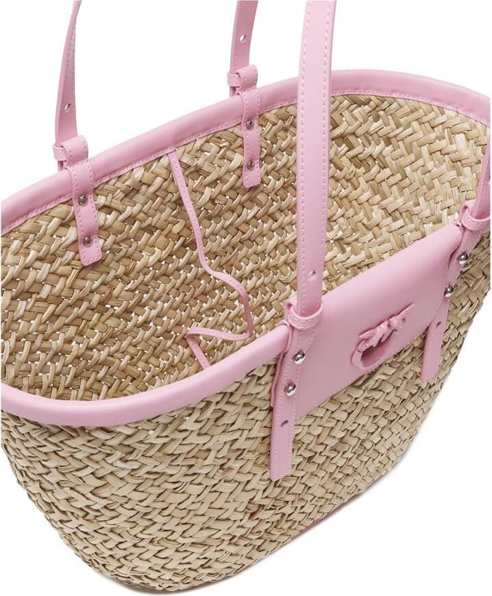 Pinko Handgeweven Raffia Leren Tas Beige Dames