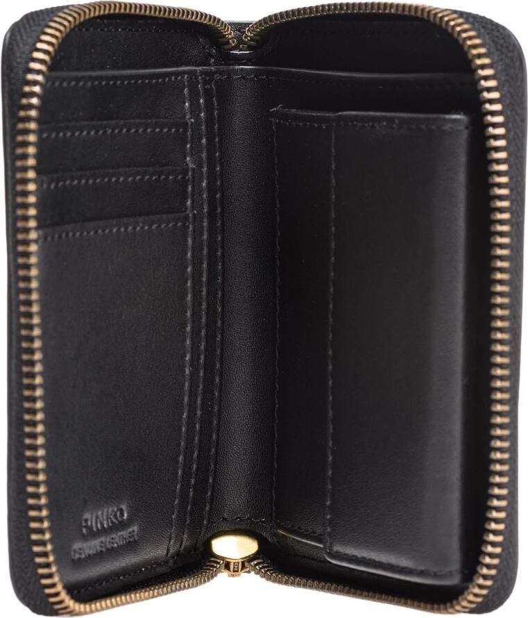 Pinko Leren portemonnee met ritssluiting en Love Birds ontwerp Black Dames