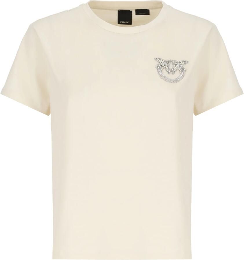 Pinko Liefdesvogels Geborduurd Katoenen T-shirt White Dames - Foto 7