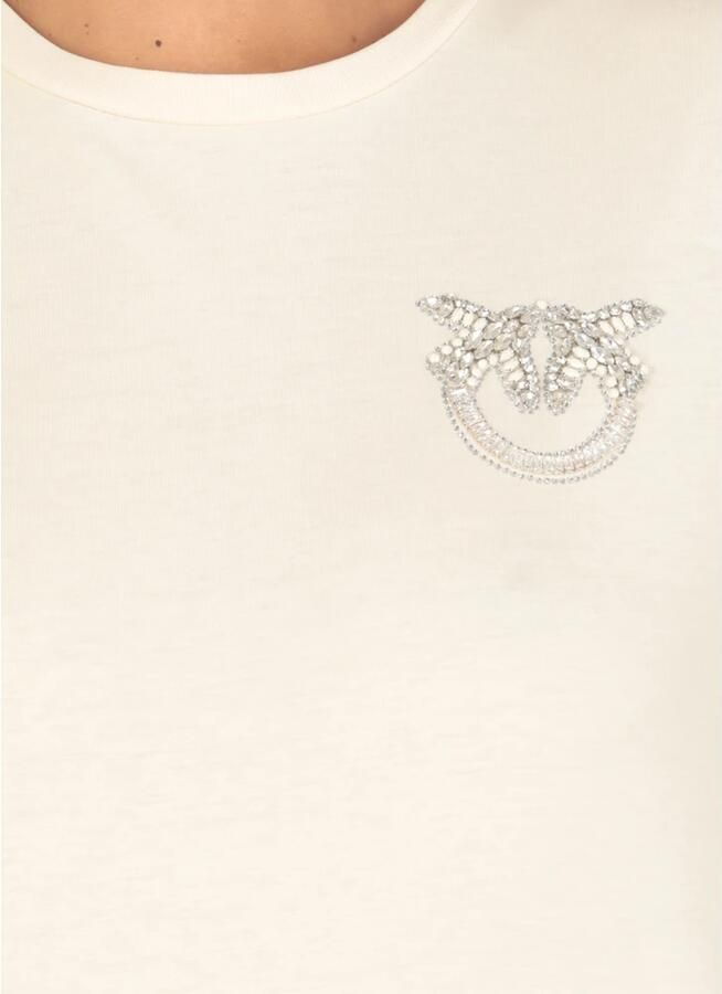 Pinko Liefdesvogels Geborduurd Katoenen T-shirt White Dames - Foto 3