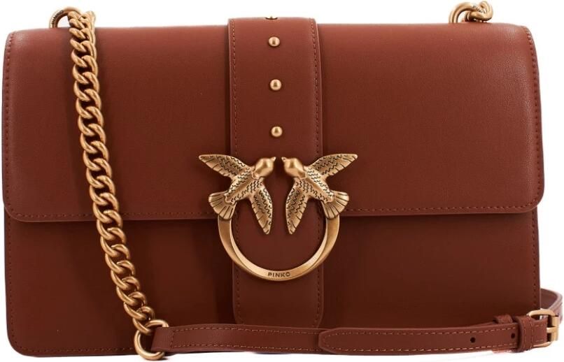 Pinko Klassieke Leren Schoudertas met Iconische Logodetails Brown Dames