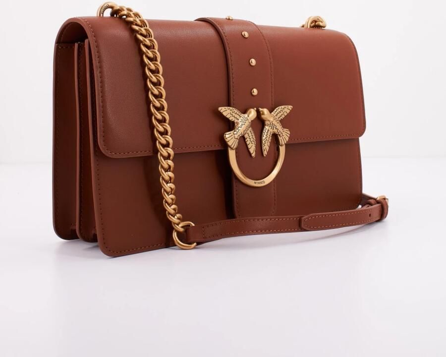 Pinko Klassieke Leren Schoudertas met Iconische Logodetails Brown Dames - Foto 4