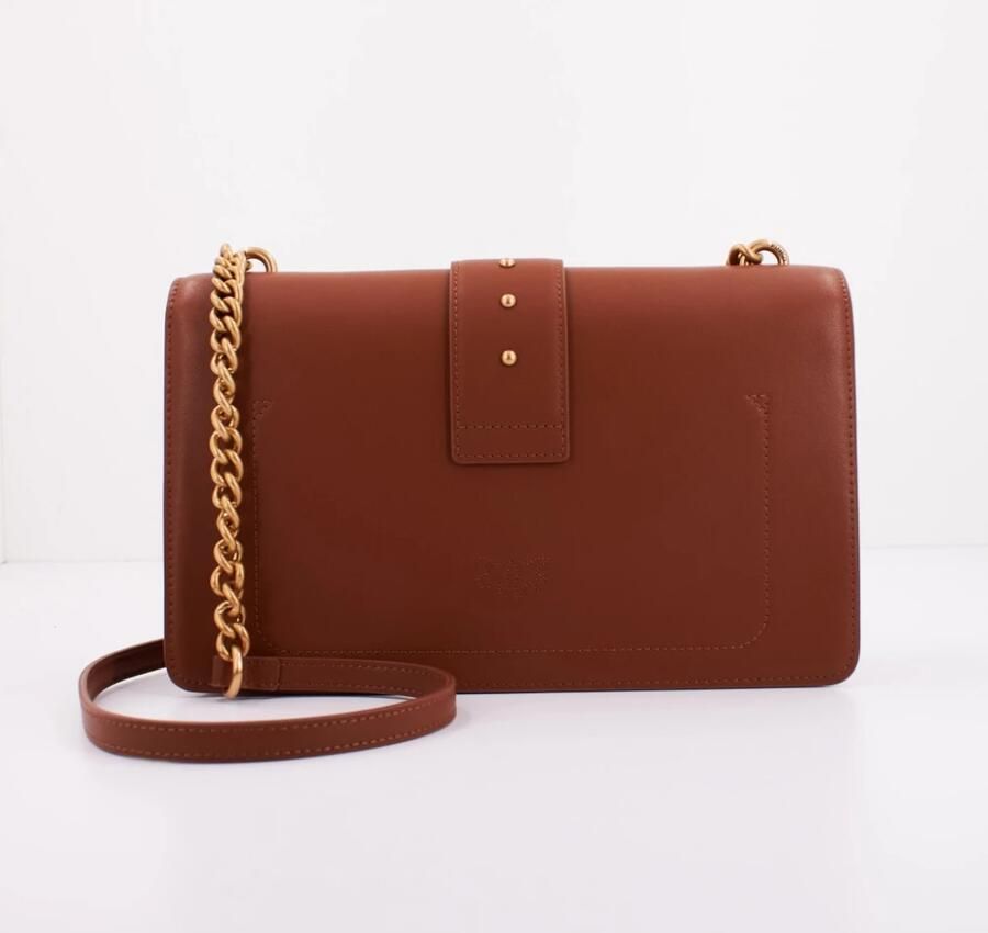Pinko Klassieke Leren Schoudertas met Iconische Logodetails Brown Dames - Foto 3