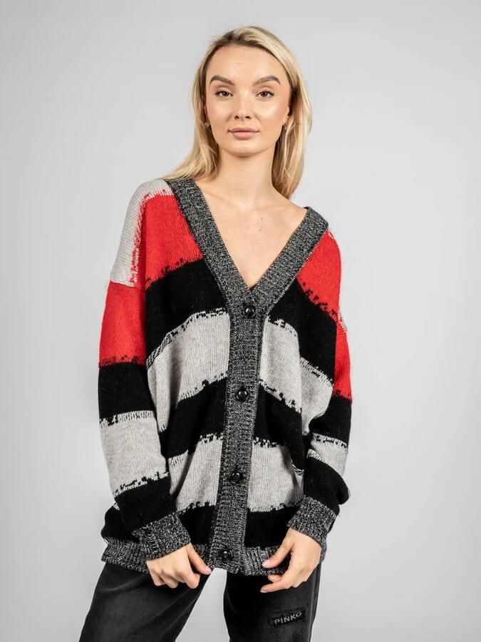 Pinko Lange Cardigan met V-hals en Versleten Randen Rood Dames - Foto 2