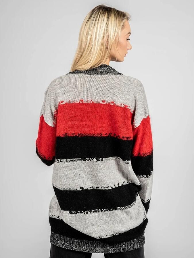 Pinko Lange Cardigan met V-hals en Versleten Randen Rood Dames - Foto 3