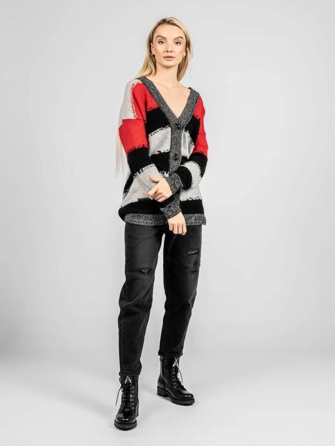 Pinko Lange Cardigan met V-hals en Versleten Randen Rood Dames - Foto 5