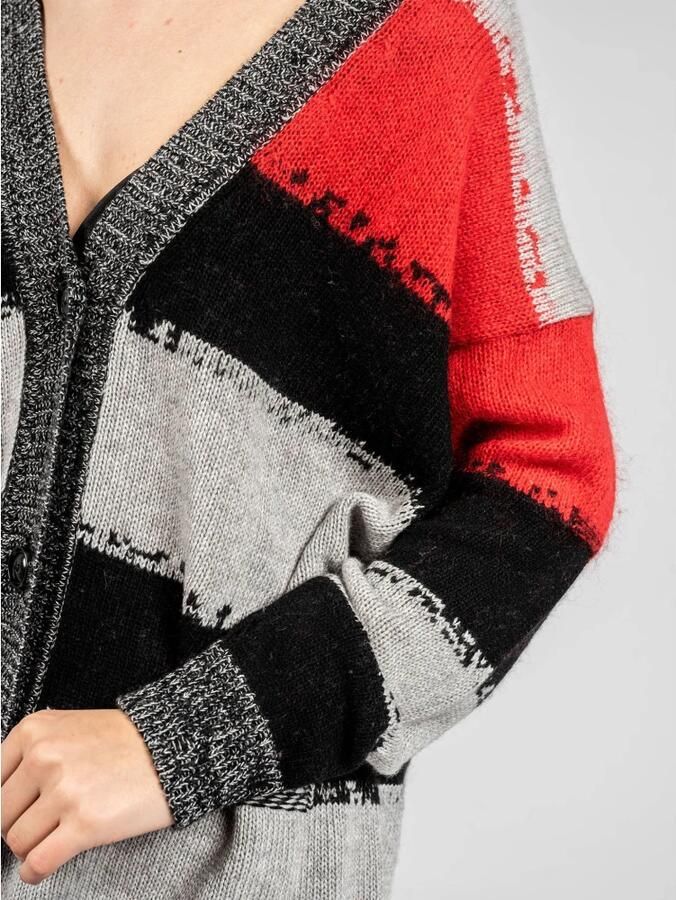 Pinko Lange Cardigan met V-hals en Versleten Randen Rood Dames