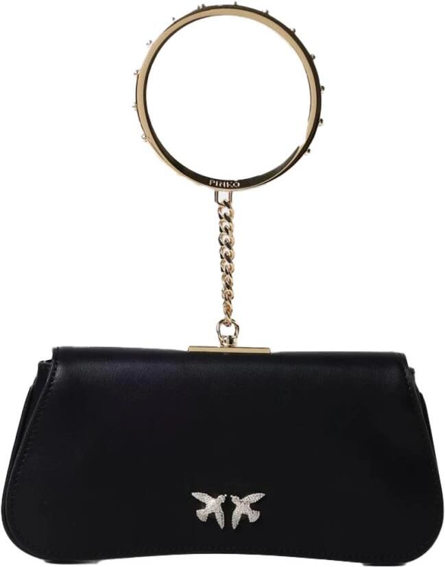 Pinko Zwarte Pochette Tas met Metalen Handvat Black Dames