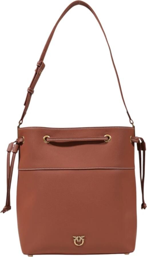 Pinko Bruine Bucket Bag met Metallic Love Birds Logo Brown Dames - Foto 10