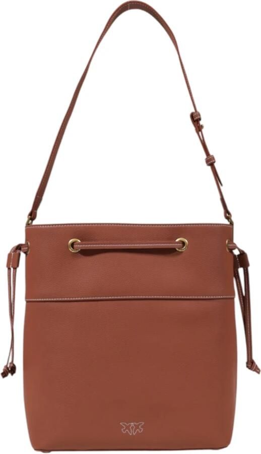 Pinko Bruine Bucket Bag met Metallic Love Birds Logo Brown Dames - Foto 5
