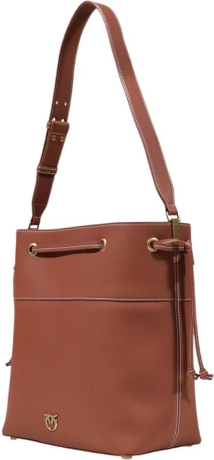Pinko Bruine Bucket Bag met Metallic Love Birds Logo Brown Dames - Foto 7
