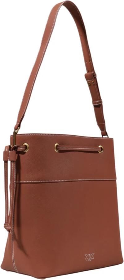Pinko Bruine Bucket Bag met Metallic Love Birds Logo Brown Dames - Foto 8