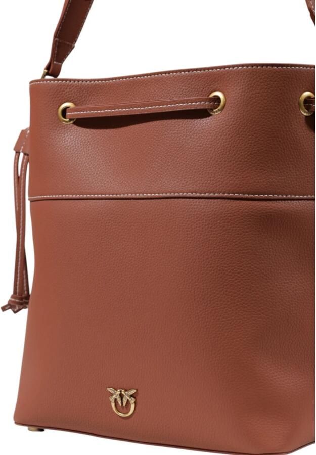 Pinko Bruine Bucket Bag met Metallic Love Birds Logo Brown Dames - Foto 2