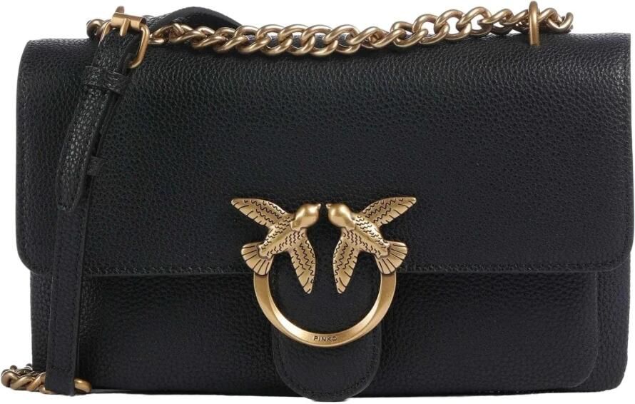Pinko Zwarte Leren Schoudertas Met Kliksluiting Black Dames - Foto 3