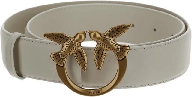 Pinko Hoog Taille Zacht Leren Riem met Love Birds Diamond Cut Gesp Wit Dames - Foto 7