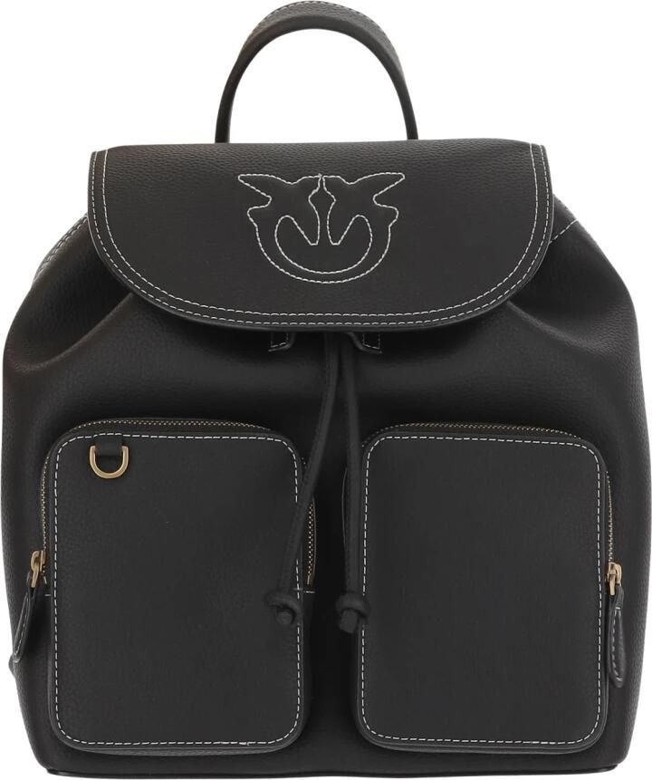 Pinko Leren rugzak met Love Birds borduurwerk Black Dames - Foto 3