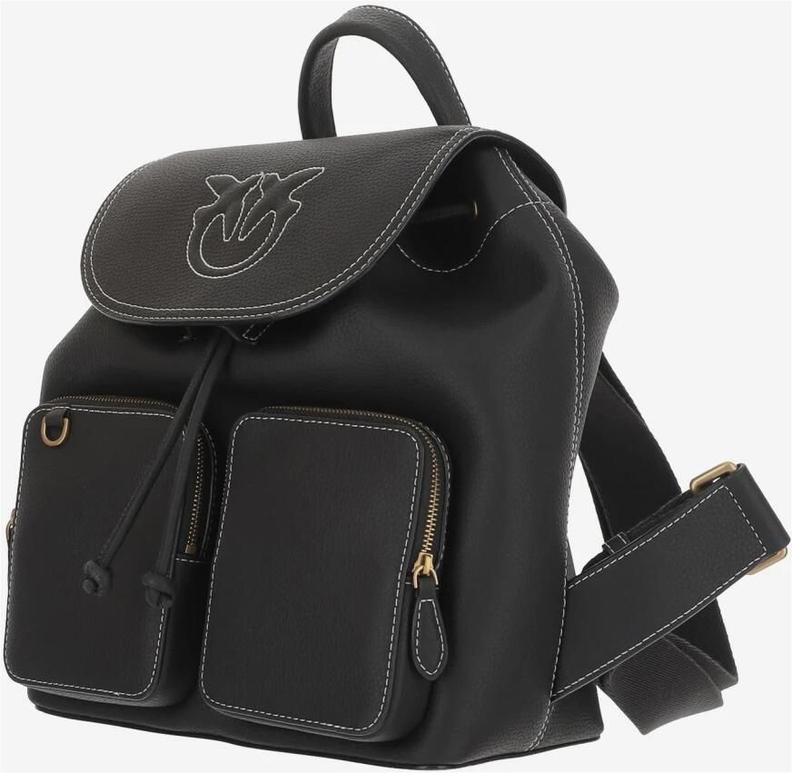 Pinko Leren rugzak met Love Birds borduurwerk Black Dames - Foto 4