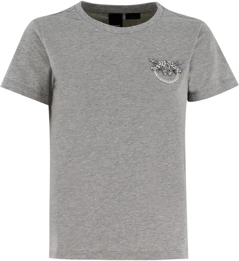 Pinko Liefdesvogels Geborduurd Katoenen T-shirt Gray Dames - Foto 3
