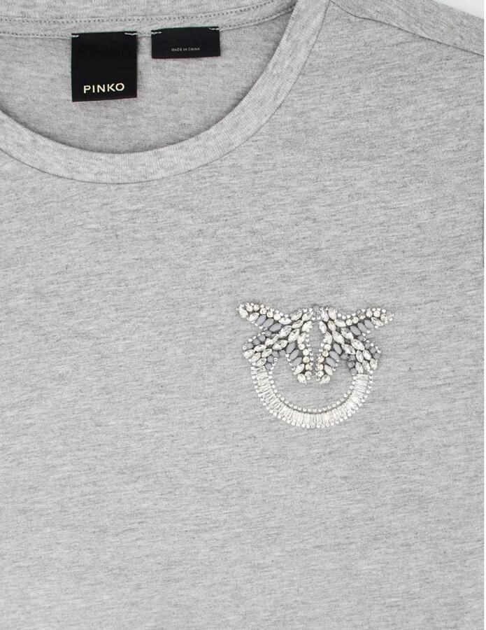 Pinko Liefdesvogels Geborduurd Katoenen T-shirt Gray Dames - Foto 2