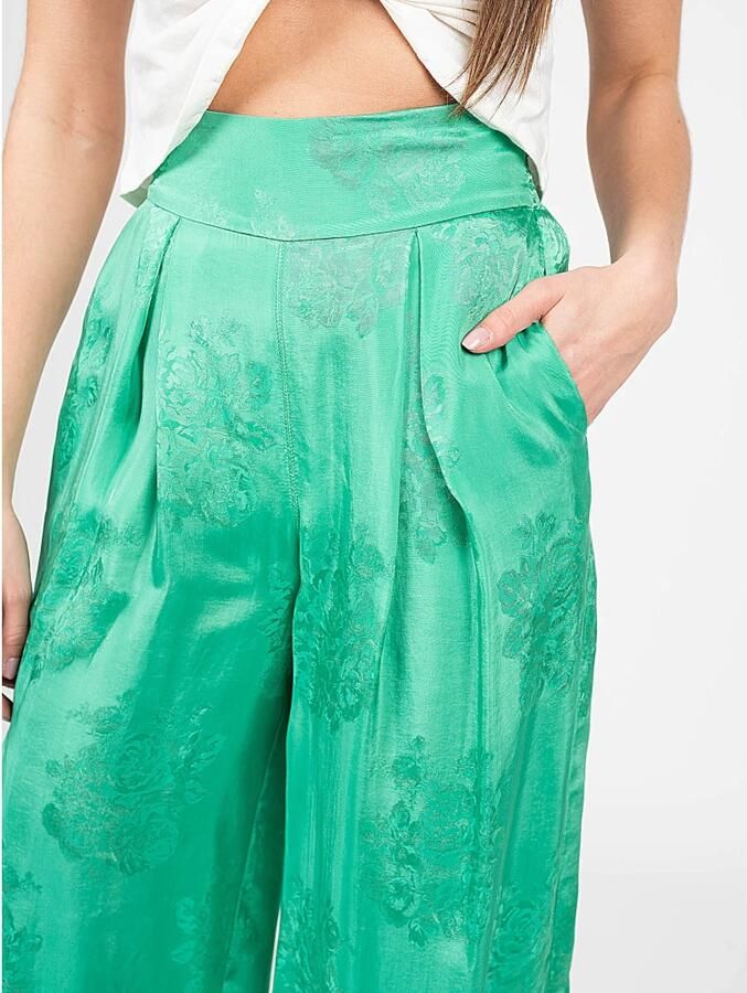 Pinko Loszittende Broek met Hoge Taille en Bloemenpatroon Green Dames