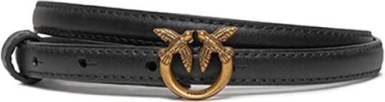 Pinko Smalle leren Riem met Love Birds Diamond Cut gesp Black Dames