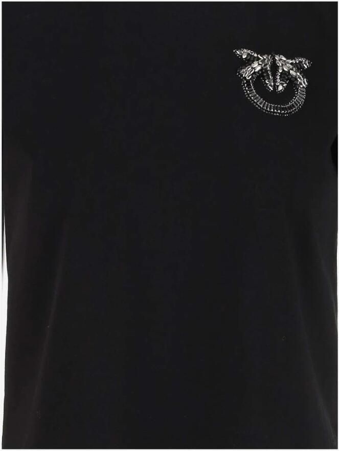 Pinko Zwarte Katoenen T-shirt met Logo Borduurwerk Black Dames - Foto 2