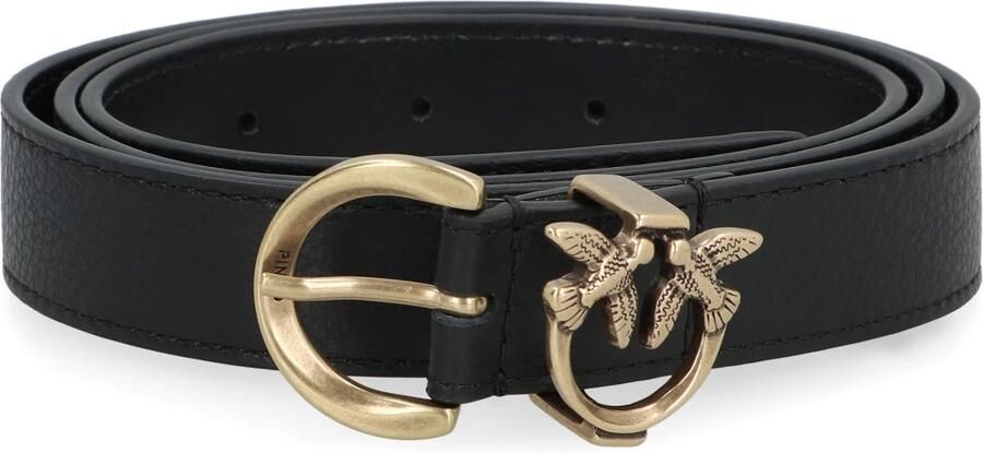 Pinko Tumbled leren Riem met Love Birds detail Black Dames