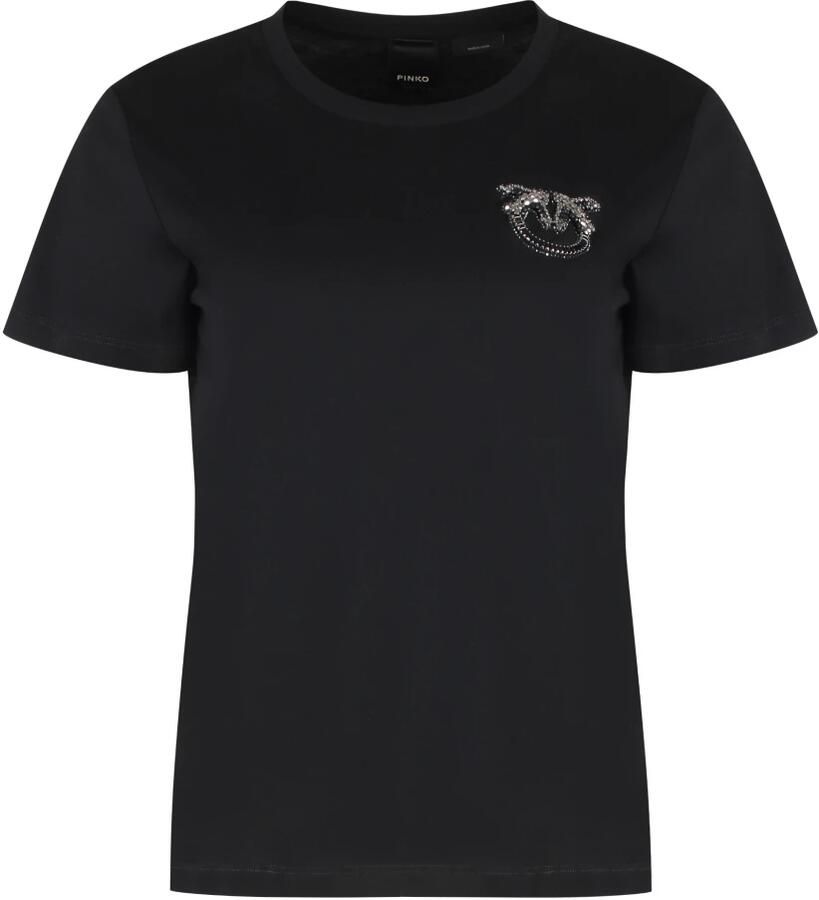 Pinko Zwarte Katoenen T-shirt met Logo Borduurwerk Black Dames