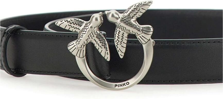 Pinko Love Birds Leren Riem met Metalen Gesp Black Dames