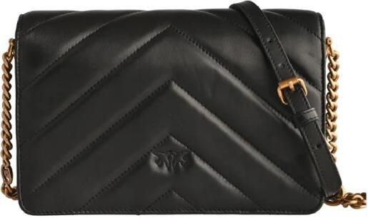 Pinko Klassieke Sheep Nappa Schoudertas Magnetische Sluiting Black Dames - Foto 5