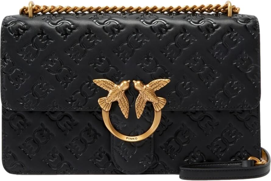 Pinko Love Bag Schoudertas met Love Birds Monogram Print Black Dames - Foto 4