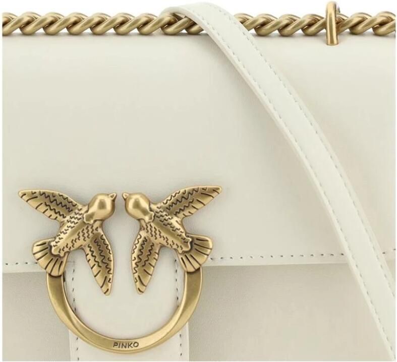 Pinko Mini Schoudertas van Kalfsleer met Goudkleurig Logo Beige Dames - Foto 2