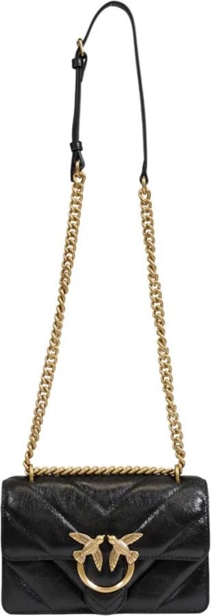 Pinko Mini Vitello Leren Tas Herfst Winter Collectie Black Dames