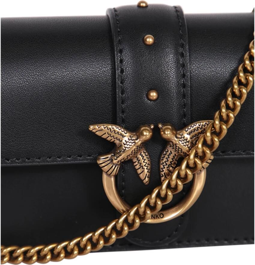 Pinko Crossbody bags Love One Schwarze Leder Umhängetasche 100064 in zwart