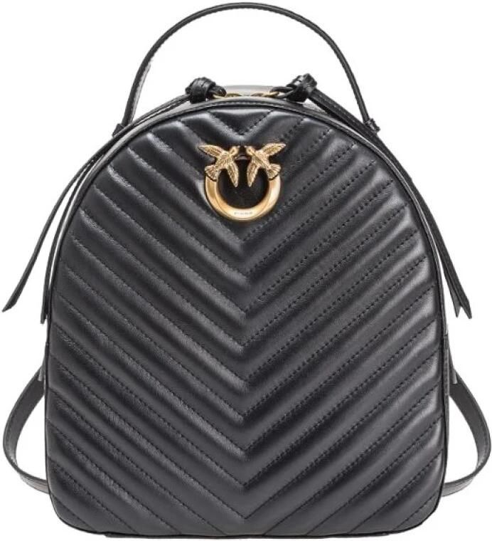 Pinko Gewatteerde Nappa Leren Rugzak met Love Birds Diamond Cut Gesp Black Dames - Foto 7