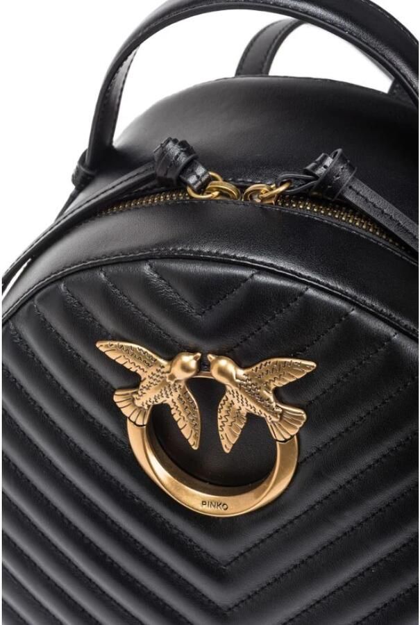 Pinko Gewatteerde Nappa Leren Rugzak met Love Birds Diamond Cut Gesp Black Dames - Foto 5