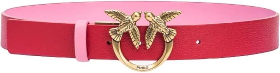 Pinko Omkeerbare Rode en Roze Riem met Love Birds Diamond Cut Gesp Red Dames