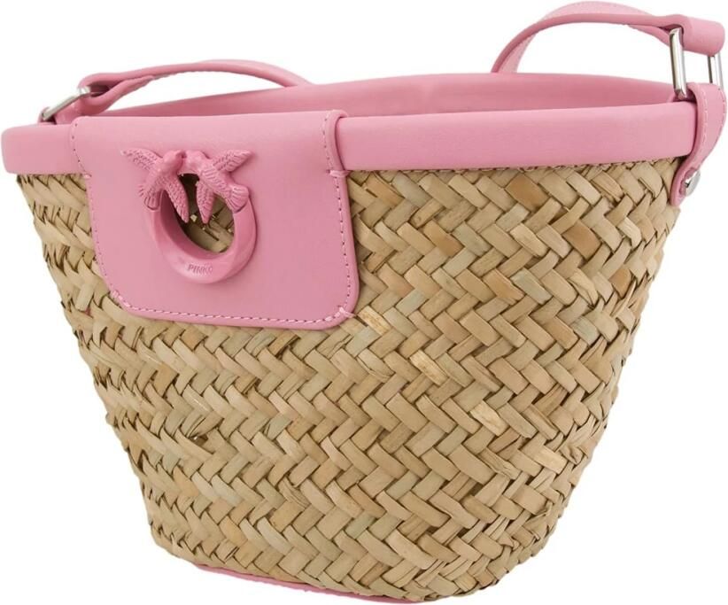 Pinko Handgeweven Raffia Leren Tas Natuurlijk Roze Multicolor Dames - Foto 2