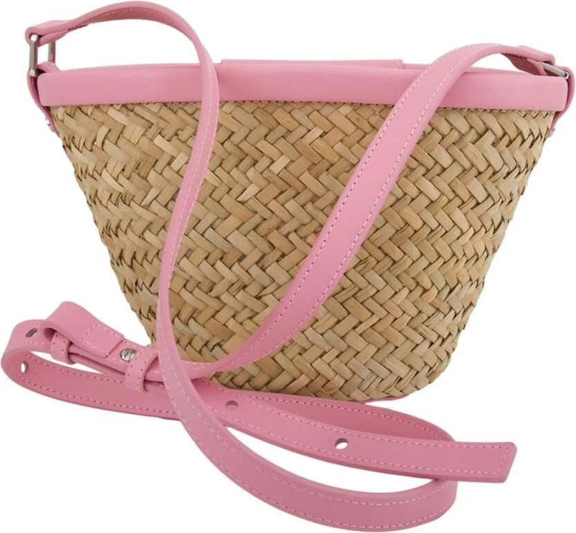 Pinko Handgeweven Raffia Leren Tas Natuurlijk Roze Multicolor Dames