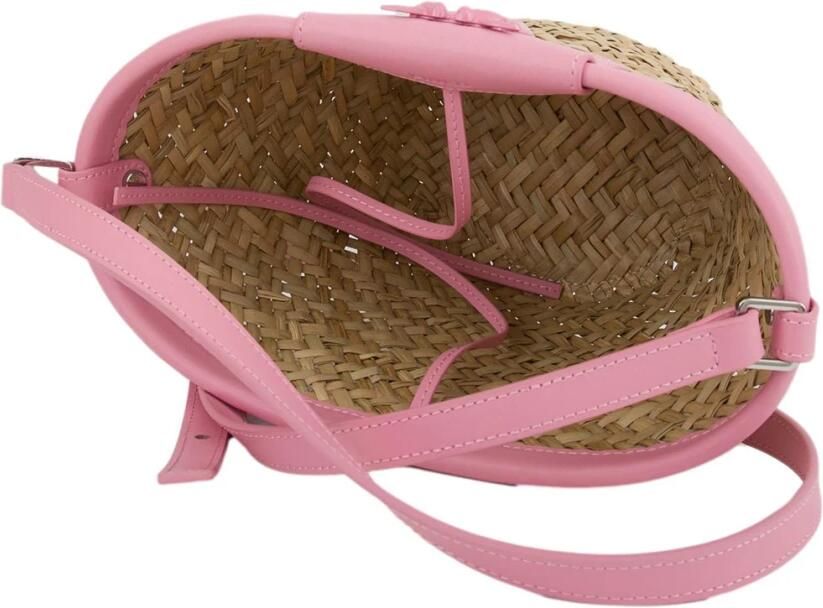 Pinko Handgeweven Raffia Leren Tas Natuurlijk Roze Multicolor Dames - Foto 3