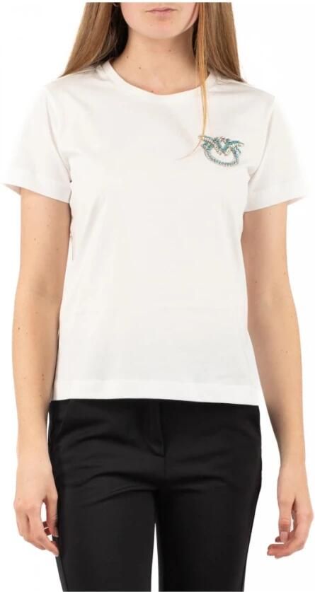 Pinko Kristal Logo Katoenen T-shirt White Dames - Foto 8