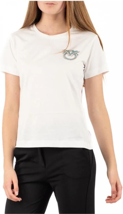 Pinko Kristal Logo Katoenen T-shirt White Dames - Foto 6