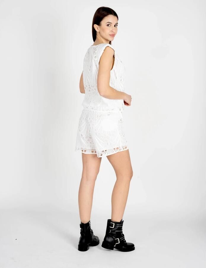 Pinko Shorts met hoge taille en geborduurd patroon White Dames - Foto 2
