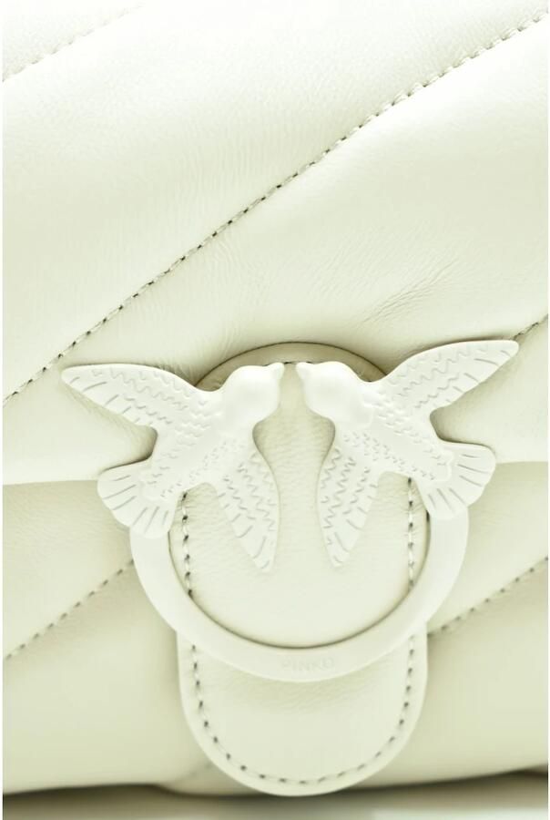 Pinko Witte Leren Schoudertas Met Kliksluiting White Dames