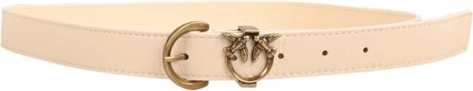 Pinko Smalle Leren Riem met Love Birds Diamond Cut Gesp White Dames