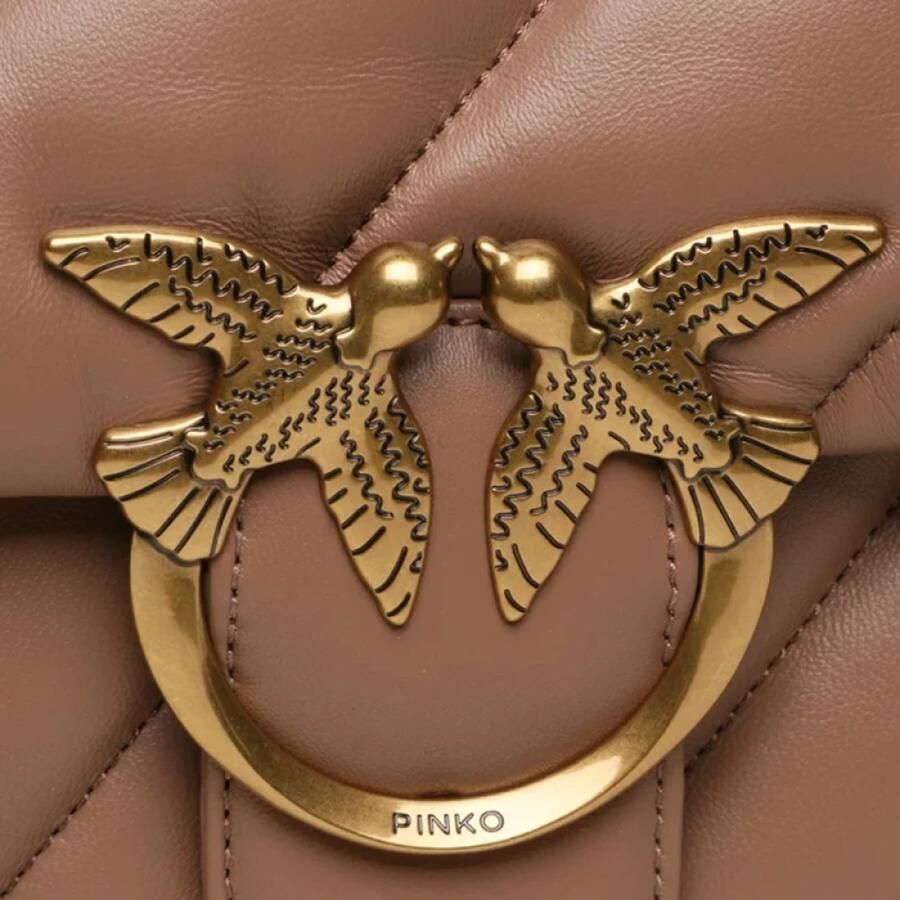 Pinko Gewatteerde leren Love Birds schoudertas Beige Dames