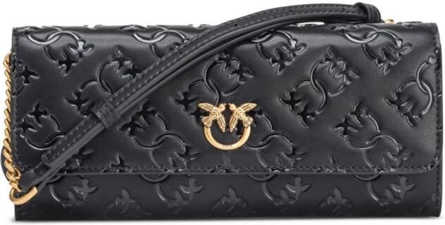 Pinko Zwarte Portemonnee met Monogram en Schouderband Black Dames