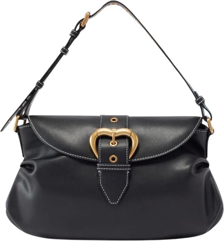Pinko Kristallen leren schoudertas met hartvormige metalen gesp Black Dames