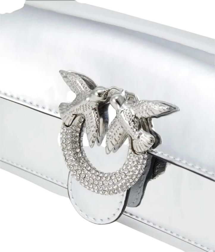 Pinko Iridescent Leren Portemonnee met Schouderband Gray Dames