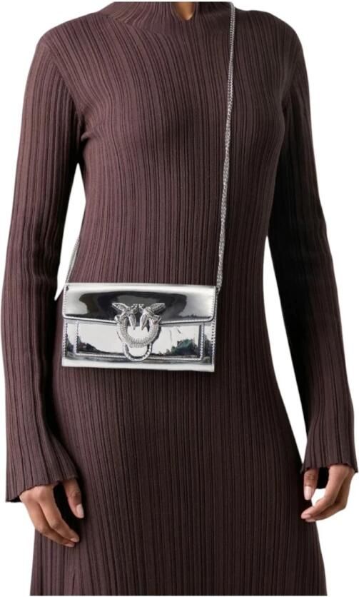 Pinko Iridescent Leren Portemonnee met Schouderband Gray Dames - Foto 2